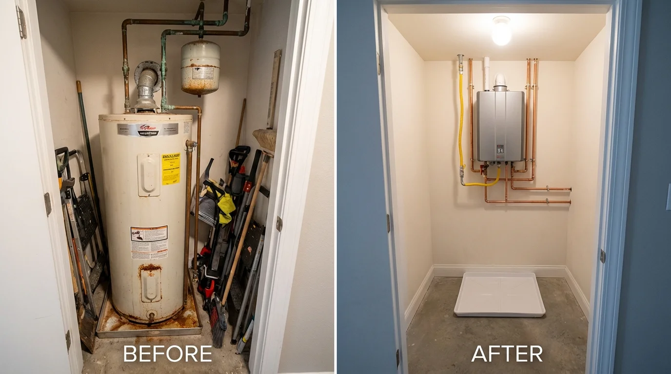 Tank water heater versus wall-mounted tankless unit comparison for Hemphill, TX homeowners